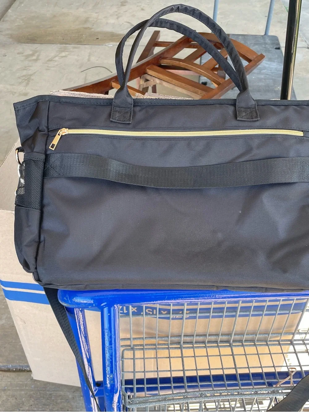 Black Laptop Tote Bag with Gold Zipper Accents